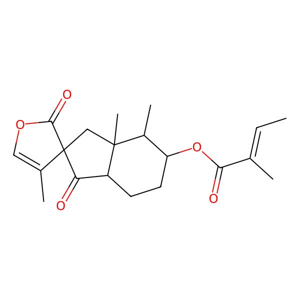 2D Structure of [(2R,3aR,4R,5S,7aS)-3a,4,4'-trimethyl-1,2'-dioxospiro[3,4,5,6,7,7a-hexahydroindene-2,3'-furan]-5-yl] (Z)-2-methylbut-2-enoate