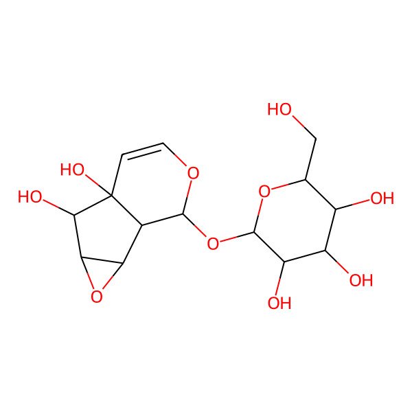2D Structure of (2S,3R,4S,5S,6R)-2-[[(1R,2R,4S,5R,6S,10S)-5,6-dihydroxy-3,9-dioxatricyclo[4.4.0.02,4]dec-7-en-10-yl]oxy]-6-(hydroxymethyl)oxane-3,4,5-triol