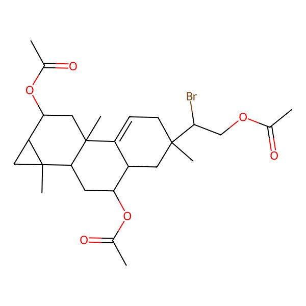 2D Structure of [2-Bromo-2-(3,9-diacetyloxy-1a,5,7b-trimethyl-1,1b,2,3,3a,4,6,8,9,9a-decahydrocyclopropa[a]phenanthren-5-yl)ethyl] acetate