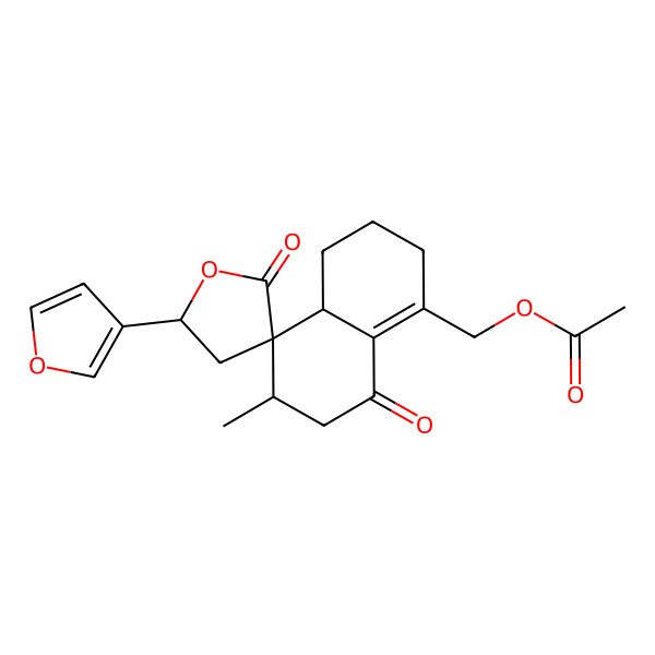 2D Structure of [(4aS,5R,5'S,6R)-5'-(furan-3-yl)-6-methyl-2',8-dioxospiro[2,3,4,4a,6,7-hexahydronaphthalene-5,3'-oxolane]-1-yl]methyl acetate