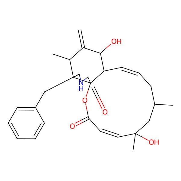 2D Structure of 17-Benzyl-6,13-dihydroxy-6,8,15-trimethyl-14-methylidene-2-oxa-18-azatricyclo[10.7.0.01,16]nonadeca-4,10-diene-3,19-dione