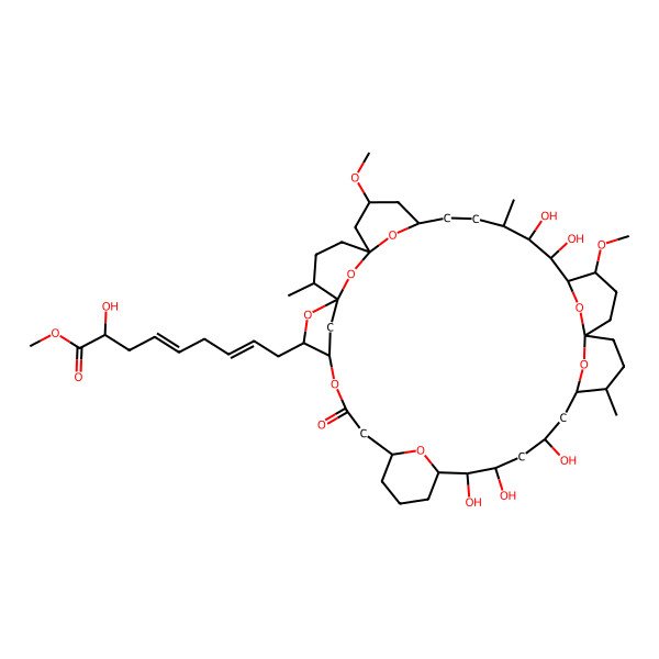 2D Structure of Methyl 2-hydroxy-9-(13,14,16,27,28-pentahydroxy-25,34-dimethoxy-19,29,39-trimethyl-6-oxo-2,5,40,41,42,43,44-heptaoxaheptacyclo[34.3.1.11,4.18,12.118,22.122,26.132,36]pentatetracontan-3-yl)nona-4,7-dienoate