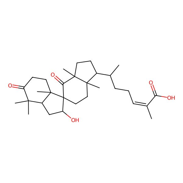 2D Structure of 6-(2'-hydroxy-3a,3'a,7',7',7a-pentamethyl-4,6'-dioxospiro[2,3,6,7-tetrahydro-1H-indene-5,3'-2,4,5,7a-tetrahydro-1H-indene]-1-yl)-2-methylhept-2-enoic acid