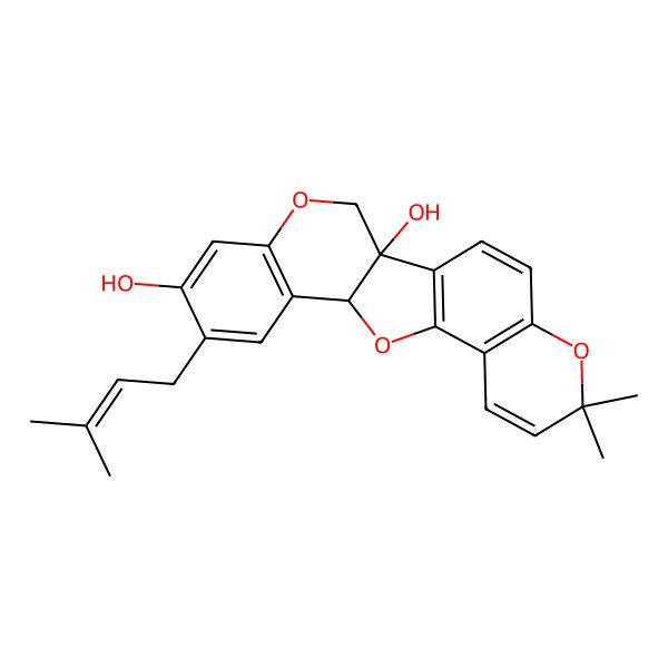 2D Structure of 17,17-Dimethyl-8-(3-methylbut-2-enyl)-4,12,18-trioxapentacyclo[11.8.0.02,11.05,10.014,19]henicosa-1(13),5(10),6,8,14(19),15,20-heptaene-2,7-diol