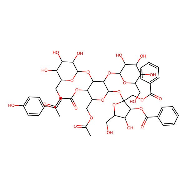 2D Structure of [(2S,3S,4R,5R)-2-[(2R,3R,4S,5R,6R)-6-(acetyloxymethyl)-4-[(2S,3R,4S,5S,6R)-6-(acetyloxymethyl)-3,4,5-trihydroxyoxan-2-yl]oxy-5-[(E)-3-(4-hydroxyphenyl)prop-2-enoyl]oxy-3-[(2S,3R,4S,5S,6R)-3,4,5-trihydroxy-6-(hydroxymethyl)oxan-2-yl]oxyoxan-2-yl]oxy-3-benzoyloxy-4-hydroxy-5-(hydroxymethyl)oxolan-2-yl]methyl benzoate