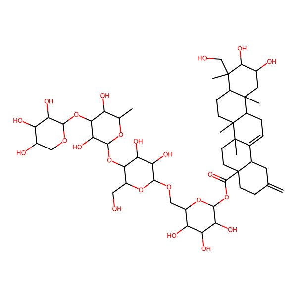 2D Structure of [(2S,3R,4S,5S,6R)-6-[[(2R,3R,4R,5S,6R)-5-[(2R,3R,4R,5S,6S)-3,5-dihydroxy-6-methyl-4-[(2S,3R,4S,5R)-3,4,5-trihydroxyoxan-2-yl]oxyoxan-2-yl]oxy-3,4-dihydroxy-6-(hydroxymethyl)oxan-2-yl]oxymethyl]-3,4,5-trihydroxyoxan-2-yl] (4aS,6aR,6aS,6bR,8aR,9R,10R,11R,12aR,14bS)-10,11-dihydroxy-9-(hydroxymethyl)-6a,6b,9,12a-tetramethyl-2-methylidene-1,3,4,5,6,6a,7,8,8a,10,11,12,13,14b-tetradecahydropicene-4a-carboxylate