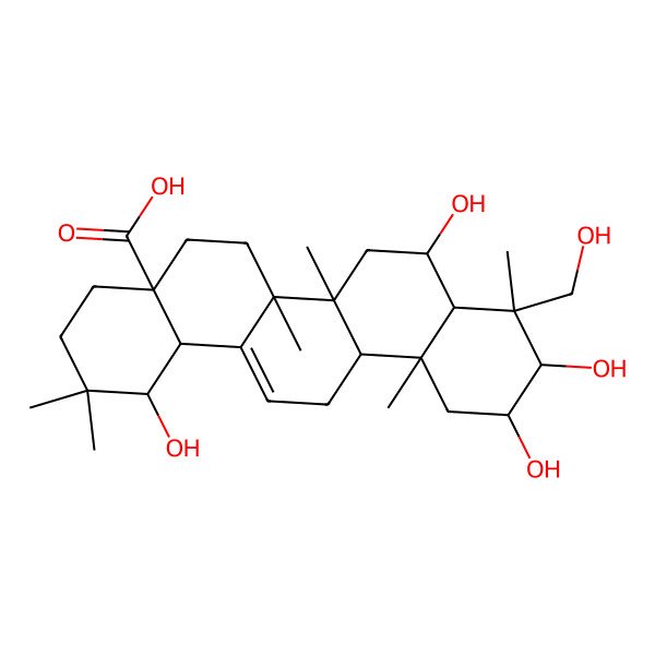2D Structure of (1S,4aR,6aR,6aS,6bR,8R,8aR,9S,10R,11R,12aR,14bS)-1,8,10,11-tetrahydroxy-9-(hydroxymethyl)-2,2,6a,6b,9,12a-hexamethyl-1,3,4,5,6,6a,7,8,8a,10,11,12,13,14b-tetradecahydropicene-4a-carboxylic acid