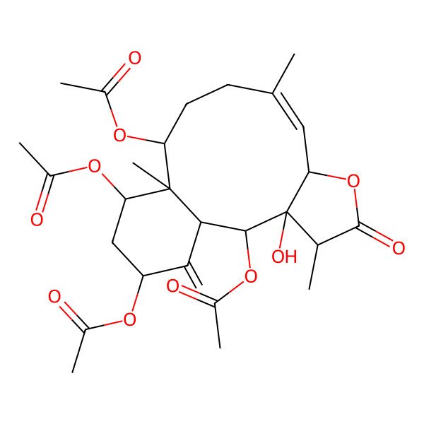2D Structure of (2,14,16-Triacetyloxy-3-hydroxy-4,9,13-trimethyl-17-methylidene-5-oxo-6-oxatricyclo[11.4.0.03,7]heptadec-8-en-12-yl) acetate