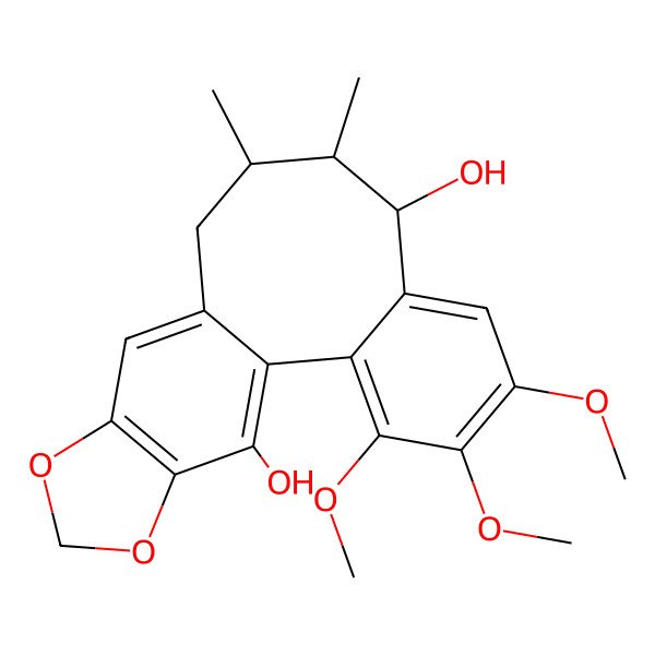2D Structure of 3,4,5-Trimethoxy-9,10-dimethyl-15,17-dioxatetracyclo[10.7.0.02,7.014,18]nonadeca-1(19),2,4,6,12,14(18)-hexaene-8,19-diol