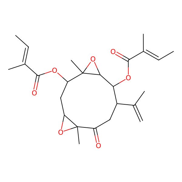 2D Structure of [(1R,2S,4R,6R,9S,10S,11R)-1,6-dimethyl-10-[(Z)-2-methylbut-2-enoyl]oxy-7-oxo-9-prop-1-en-2-yl-5,12-dioxatricyclo[9.1.0.04,6]dodecan-2-yl] (Z)-2-methylbut-2-enoate