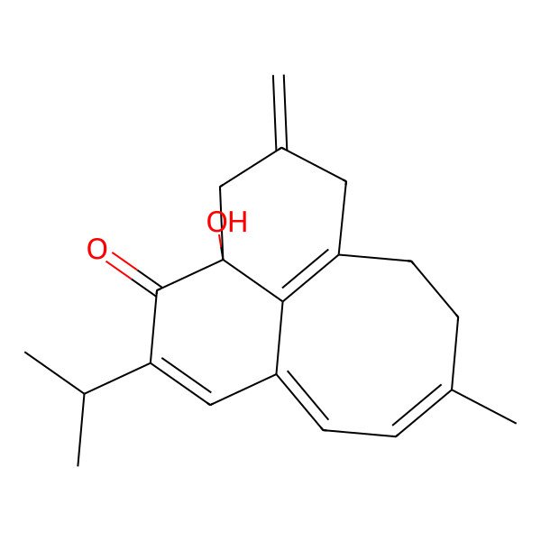 2D Structure of (1Z,5S,12Z)-5-hydroxy-12-methyl-7-methylidene-3-propan-2-yltricyclo[7.5.1.05,15]pentadeca-1(14),2,9(15),12-tetraen-4-one