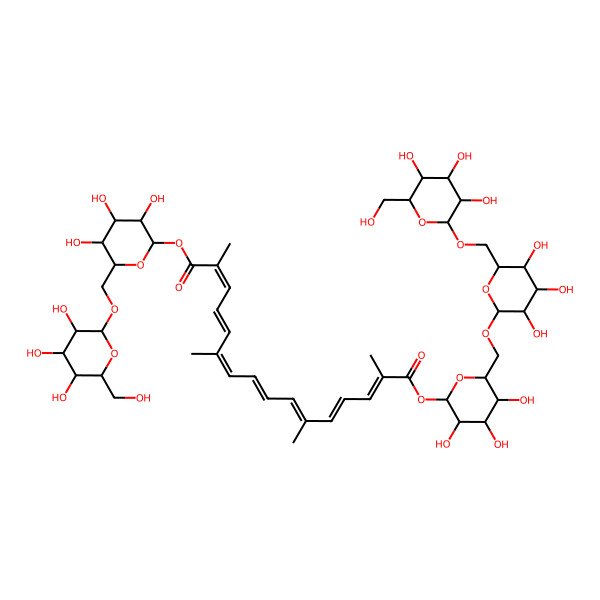 2D Structure of 1-O-[(2R,3R,4S,5S,6R)-3,4,5-trihydroxy-6-[[(2R,3R,4S,5S,6R)-3,4,5-trihydroxy-6-(hydroxymethyl)oxan-2-yl]oxymethyl]oxan-2-yl] 16-O-[(2S,3R,4S,5S,6R)-3,4,5-trihydroxy-6-[[(2R,3R,4S,5S,6R)-3,4,5-trihydroxy-6-[[(2R,3R,4S,5S,6R)-3,4,5-trihydroxy-6-(hydroxymethyl)oxan-2-yl]oxymethyl]oxan-2-yl]oxymethyl]oxan-2-yl] (2E,4E,6E,8E,10E,12E,14E)-2,6,11,15-tetramethylhexadeca-2,4,6,8,10,12,14-heptaenedioate