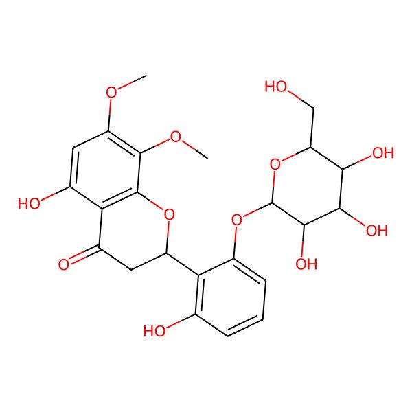 2D Structure of (2S)-5-hydroxy-2-[2-hydroxy-6-[(2S,3R,4S,5S,6R)-3,4,5-trihydroxy-6-(hydroxymethyl)oxan-2-yl]oxyphenyl]-7,8-dimethoxy-2,3-dihydrochromen-4-one