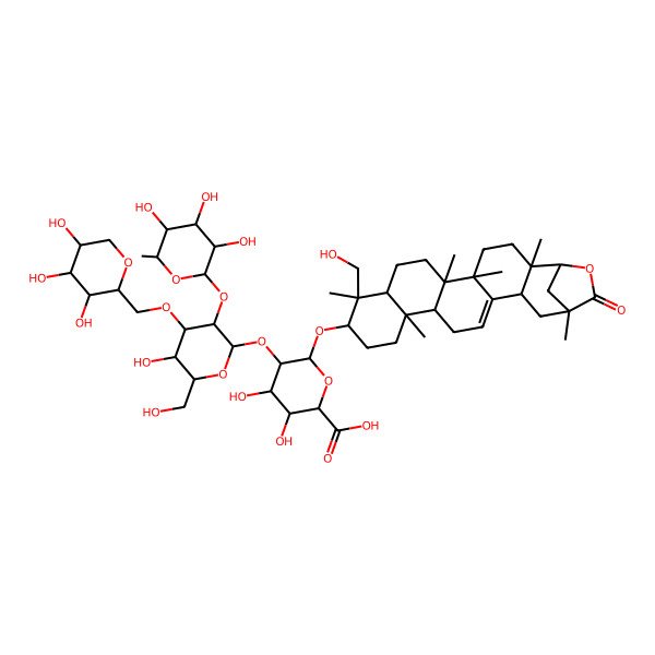 2D Structure of (2S,3S,4S,5R,6R)-3,4-dihydroxy-5-[(2S,3R,4S,5R,6R)-5-hydroxy-6-(hydroxymethyl)-3-[(2S,3R,4R,5R,6S)-3,4,5-trihydroxy-6-methyloxan-2-yl]oxy-4-[[(2S,3R,4S,5R)-3,4,5-trihydroxyoxan-2-yl]methoxy]oxan-2-yl]oxy-6-[[(1R,2R,5S,6R,9R,10S,11S,14R,15R,19S,21R)-10-(hydroxymethyl)-2,5,6,10,14,21-hexamethyl-22-oxo-23-oxahexacyclo[19.2.1.02,19.05,18.06,15.09,14]tetracos-17-en-11-yl]oxy]oxane-2-carboxylic acid