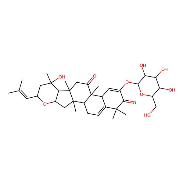 2D Structure of 8-Hydroxy-2,8,10,13,18,18-hexamethyl-6-(2-methylprop-1-enyl)-16-[3,4,5-trihydroxy-6-(hydroxymethyl)oxan-2-yl]oxy-5-oxapentacyclo[11.8.0.02,10.04,9.014,19]henicosa-15,19-diene-12,17-dione