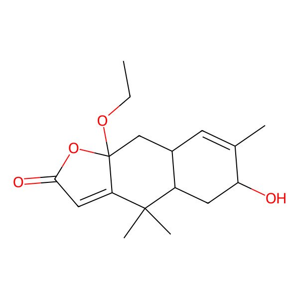 2D Structure of (4aS,6R,8aR,9aR)-9a-ethoxy-6-hydroxy-4,4,7-trimethyl-5,6,8a,9-tetrahydro-4aH-benzo[f][1]benzofuran-2-one