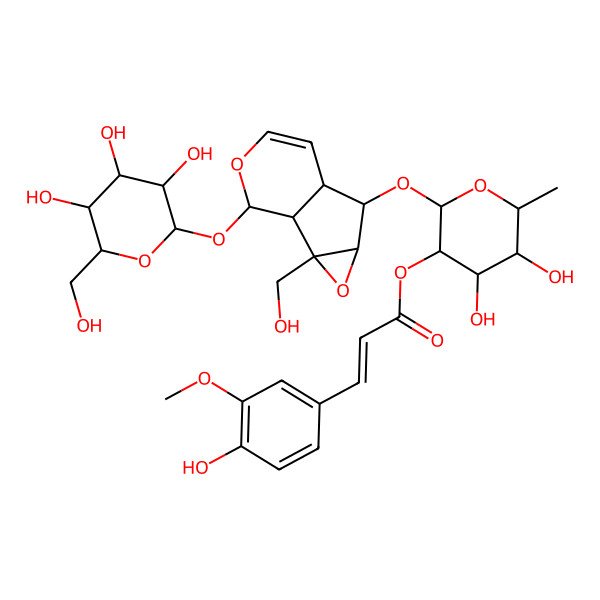 2D Structure of [4,5-Dihydroxy-2-[[2-(hydroxymethyl)-10-[3,4,5-trihydroxy-6-(hydroxymethyl)oxan-2-yl]oxy-3,9-dioxatricyclo[4.4.0.02,4]dec-7-en-5-yl]oxy]-6-methyloxan-3-yl] 3-(4-hydroxy-3-methoxyphenyl)prop-2-enoate