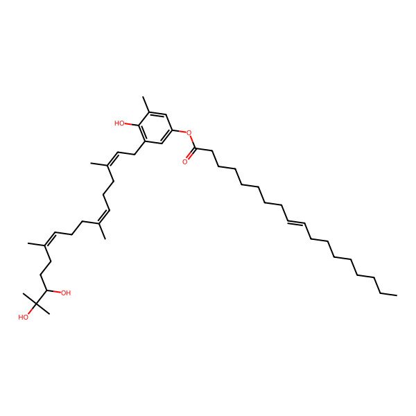 2D Structure of [3-[(2E,6E,10E,14R)-14,15-dihydroxy-3,7,11,15-tetramethylhexadeca-2,6,10-trienyl]-4-hydroxy-5-methylphenyl] (Z)-octadec-9-enoate