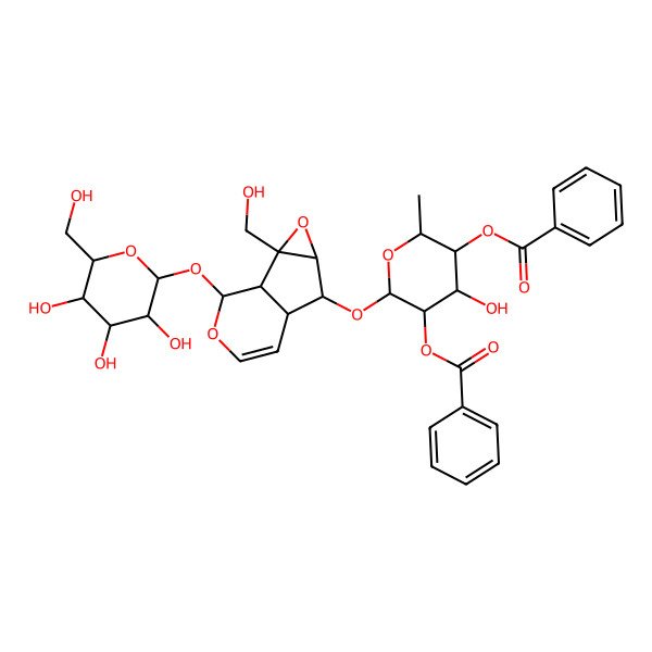 2D Structure of [5-Benzoyloxy-4-hydroxy-6-[[2-(hydroxymethyl)-10-[3,4,5-trihydroxy-6-(hydroxymethyl)oxan-2-yl]oxy-3,9-dioxatricyclo[4.4.0.02,4]dec-7-en-5-yl]oxy]-2-methyloxan-3-yl] benzoate