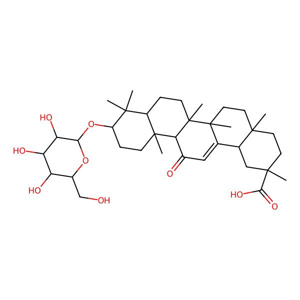 2D Structure of (2S,4aS,6aR,6aS,6bR,8aR,10S,12aS,14bR)-2,4a,6a,6b,9,9,12a-heptamethyl-13-oxo-10-[(2R,3R,4S,5S,6R)-3,4,5-trihydroxy-6-(hydroxymethyl)oxan-2-yl]oxy-3,4,5,6,6a,7,8,8a,10,11,12,14b-dodecahydro-1H-picene-2-carboxylic acid