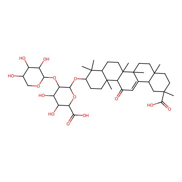 2D Structure of (2S,3S,4S,5R,6R)-6-[[(3S,4aR,6aR,6bS,8aS,11S,12aR,14aR,14bS)-11-carboxy-4,4,6a,6b,8a,11,14b-heptamethyl-14-oxo-2,3,4a,5,6,7,8,9,10,12,12a,14a-dodecahydro-1H-picen-3-yl]oxy]-3,4-dihydroxy-5-[(2S,3R,4S,5S)-3,4,5-trihydroxyoxan-2-yl]oxyoxane-2-carboxylic acid