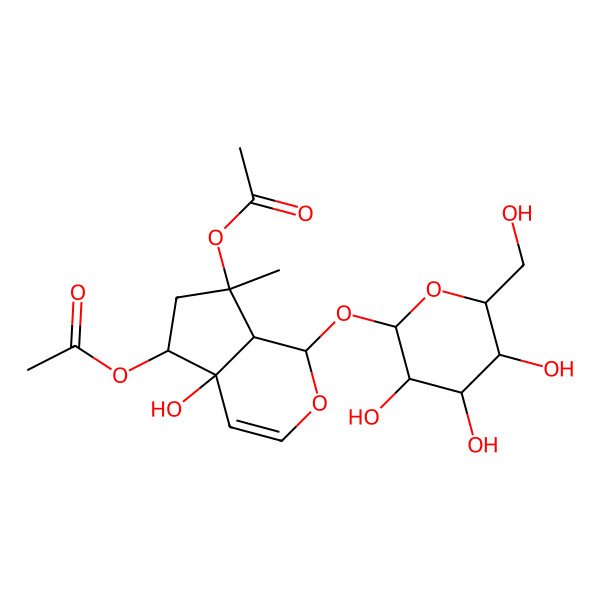 2D Structure of [(1S,4aS,5R,7S,7aS)-7-acetyloxy-4a-hydroxy-7-methyl-1-[(2S,3R,4S,5S,6R)-3,4,5-trihydroxy-6-(hydroxymethyl)oxan-2-yl]oxy-1,5,6,7a-tetrahydrocyclopenta[c]pyran-5-yl] acetate