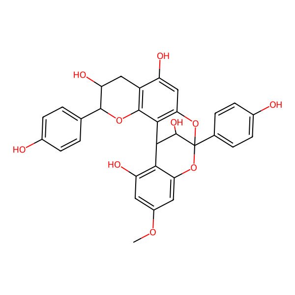 2D Structure of 5,13-Bis(4-hydroxyphenyl)-17-methoxy-4,12,14-trioxapentacyclo[11.7.1.02,11.03,8.015,20]henicosa-2(11),3(8),9,15,17,19-hexaene-6,9,19,21-tetrol