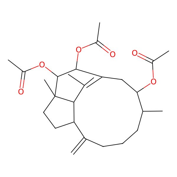 2D Structure of (10,11-Diacetyloxy-6,12,16-trimethyl-2-methylidene-7-tricyclo[7.5.2.012,15]hexadec-9(16)-enyl) acetate