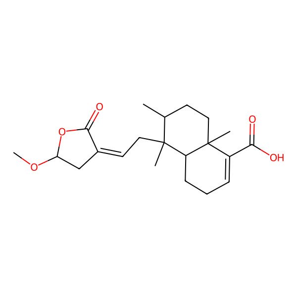 2D Structure of (4aR,5S,6R,8aR)-5-[2-[(5S)-5-methoxy-2-oxooxolan-3-ylidene]ethyl]-5,6,8a-trimethyl-3,4,4a,6,7,8-hexahydronaphthalene-1-carboxylic acid