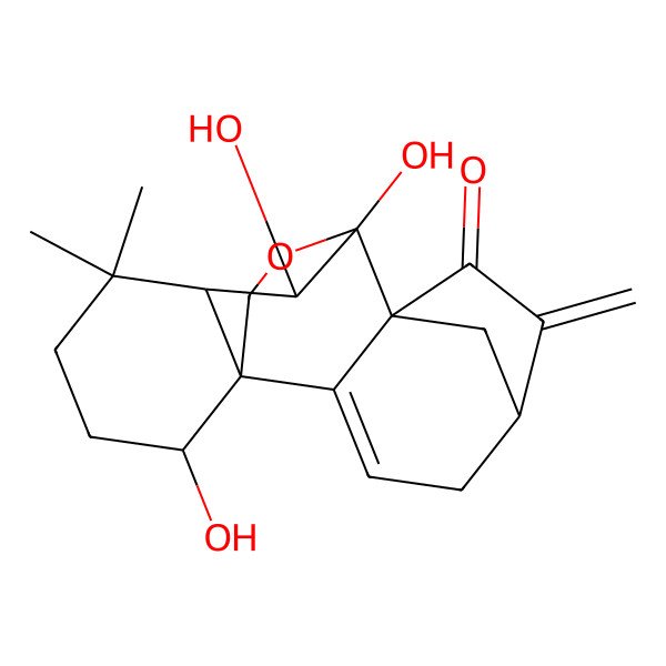 2D Structure of (1R,5R,8S,9R,10S,11R,15S)-9,10,15-trihydroxy-12,12-dimethyl-6-methylidene-17-oxapentacyclo[7.6.2.15,8.01,11.02,8]octadec-2-en-7-one