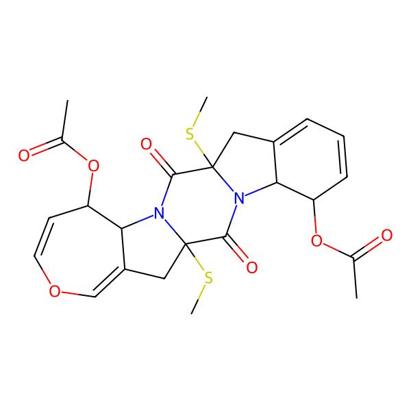 2D Structure of [(1R,4S,5S,11R,14S,15S)-15-acetyloxy-1,11-bis(methylsulfanyl)-2,12-dioxo-18-oxa-3,13-diazapentacyclo[11.8.0.03,11.04,9.014,20]henicosa-6,8,16,19-tetraen-5-yl] acetate