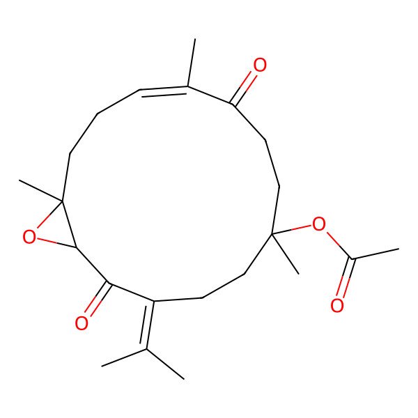 2D Structure of [(1R,6R,10E,14S)-6,10,14-trimethyl-2,9-dioxo-3-propan-2-ylidene-15-oxabicyclo[12.1.0]pentadec-10-en-6-yl] acetate