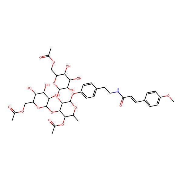 2D Structure of [(2R,3S,4S,5R,6S)-6-[(2S,3R,4R,5S,6S)-5-acetyloxy-3-[(2S,3R,4S,5S,6R)-6-(acetyloxymethyl)-3,4,5-trihydroxyoxan-2-yl]oxy-2-[4-[2-[3-(4-methoxyphenyl)prop-2-enoylamino]ethyl]phenoxy]-6-methyloxan-4-yl]oxy-3,4,5-trihydroxyoxan-2-yl]methyl acetate