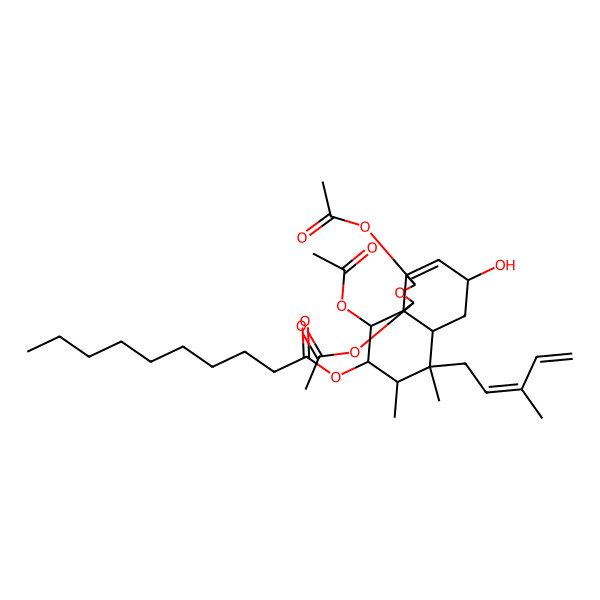 2D Structure of [(1S,3R,5R,6aS,7S,8S,9R,10R,10aS)-1,3,10-triacetyloxy-5-hydroxy-7,8-dimethyl-7-[(2E)-3-methylpenta-2,4-dienyl]-1,3,5,6,6a,8,9,10-octahydrobenzo[d][2]benzofuran-9-yl] decanoate