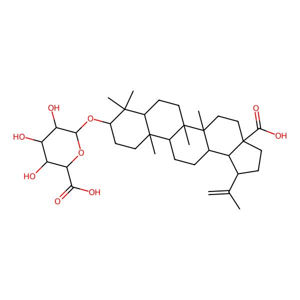 2D Structure of 6-[(3a-Carboxy-5a,5b,8,8,11a-pentamethyl-1-prop-1-en-2-yl-1,2,3,4,5,6,7,7a,9,10,11,11b,12,13,13a,13b-hexadecahydrocyclopenta[a]chrysen-9-yl)oxy]-3,4,5-trihydroxyoxane-2-carboxylic acid