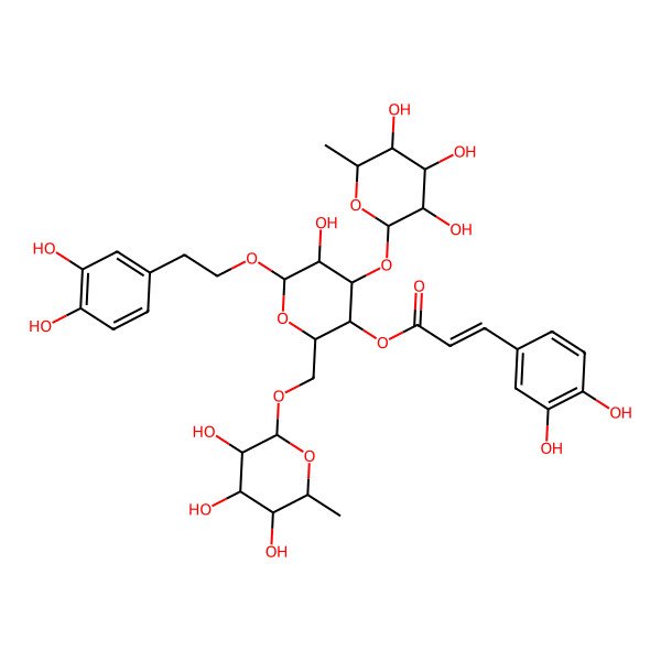2D Structure of [(2S,3S,4S,5S,6S)-6-[2-(3,4-dihydroxyphenyl)ethoxy]-5-hydroxy-4-[(2S,3S,4S,5R,6S)-3,4,5-trihydroxy-6-methyloxan-2-yl]oxy-2-[[(2R,3R,4S,5S,6S)-3,4,5-trihydroxy-6-methyloxan-2-yl]oxymethyl]oxan-3-yl] (E)-3-(3,4-dihydroxyphenyl)prop-2-enoate