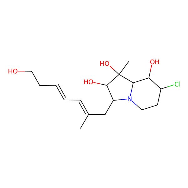 2D Structure of 7-chloro-3-(7-hydroxy-2-methylhepta-2,4-dienyl)-1-methyl-3,5,6,7,8,8a-hexahydro-2H-indolizine-1,2,8-triol