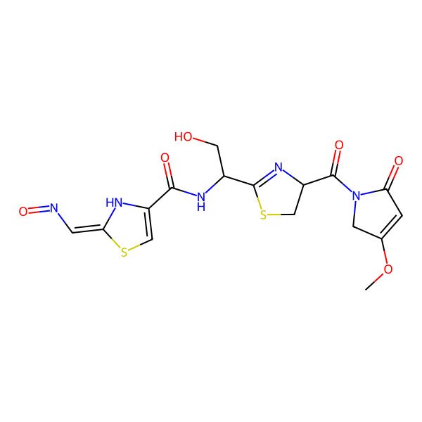 2D Structure of N-[2-hydroxy-1-[4-(3-methoxy-5-oxo-2H-pyrrole-1-carbonyl)-4,5-dihydro-1,3-thiazol-2-yl]ethyl]-2-(nitrosomethylidene)-3H-1,3-thiazole-4-carboxamide