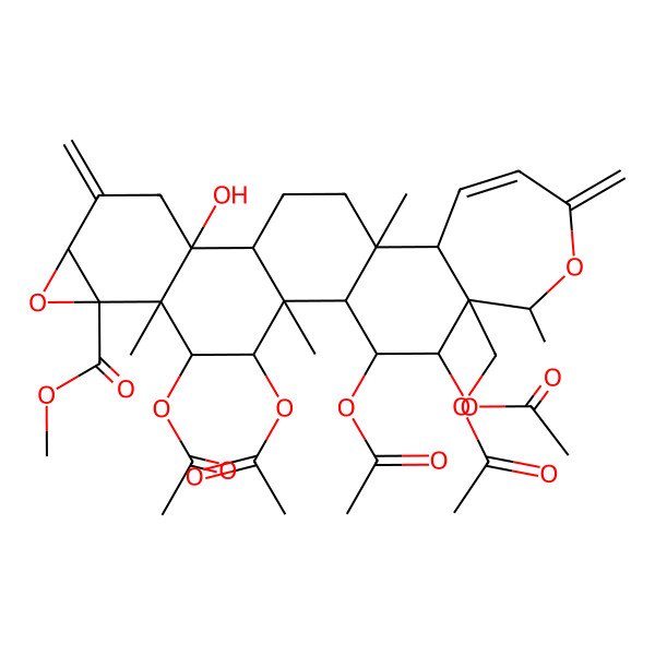 2D Structure of Methyl 3,4,23,24-tetraacetyloxy-22-(acetyloxymethyl)-11-hydroxy-2,5,15,21-tetramethyl-9,19-dimethylidene-7,20-dioxahexacyclo[13.9.0.02,12.05,11.06,8.016,22]tetracos-17-ene-6-carboxylate