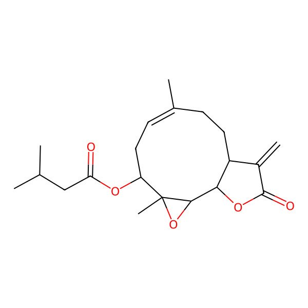 2D Structure of [(1S,2R,4R,5S,7E,11S)-4,8-dimethyl-12-methylidene-13-oxo-3,14-dioxatricyclo[9.3.0.02,4]tetradec-7-en-5-yl] 3-methylbutanoate