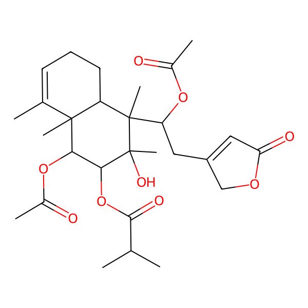 2D Structure of [(1R,2S,3R,4S,4aS,8aR)-1-acetyloxy-4-[(1S)-1-acetyloxy-2-(5-oxo-2H-furan-3-yl)ethyl]-3-hydroxy-3,4,8,8a-tetramethyl-2,4a,5,6-tetrahydro-1H-naphthalen-2-yl] 2-methylpropanoate