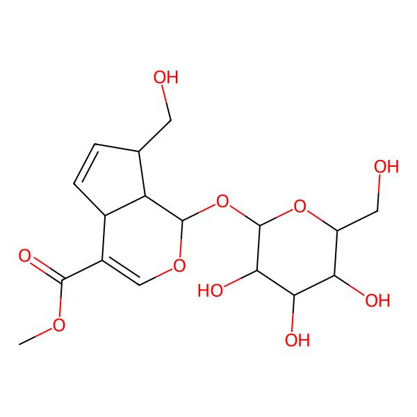 2D Structure of methyl (1S,4aS,7S,7aS)-7-(hydroxymethyl)-1-[(2S,3R,4S,5S,6R)-3,4,5-trihydroxy-6-(hydroxymethyl)oxan-2-yl]oxy-1,4a,7,7a-tetrahydrocyclopenta[c]pyran-4-carboxylate