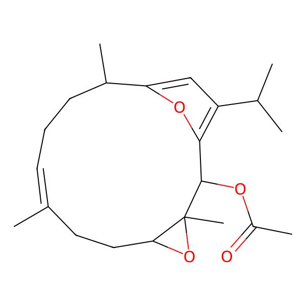 2D Structure of [(2S,3R,5R,8Z,12S)-3,8,12-trimethyl-15-propan-2-yl-4,16-dioxatricyclo[11.2.1.03,5]hexadeca-1(15),8,13-trien-2-yl] acetate