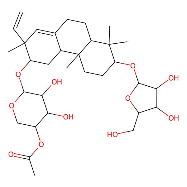 2D Structure of [(3R,4R,5R,6S)-6-[[(2S,3S,4aR,4bS,7R,8aS)-7-[(2R,3R,4R,5S)-3,4-dihydroxy-5-(hydroxymethyl)oxolan-2-yl]oxy-2-ethenyl-2,4b,8,8-tetramethyl-4,4a,5,6,7,8a,9,10-octahydro-3H-phenanthren-3-yl]oxy]-4,5-dihydroxyoxan-3-yl] acetate