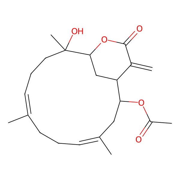 2D Structure of (12-Hydroxy-4,8,12-trimethyl-16-methylidene-15-oxo-14-oxabicyclo[11.3.1]heptadeca-4,8-dien-2-yl) acetate