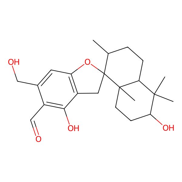 2D Structure of (3R,4aS,7R,8R,8aS)-3,4'-dihydroxy-6'-(hydroxymethyl)-4,4,7,8a-tetramethylspiro[2,3,4a,5,6,7-hexahydro-1H-naphthalene-8,2'-3H-1-benzofuran]-5'-carbaldehyde