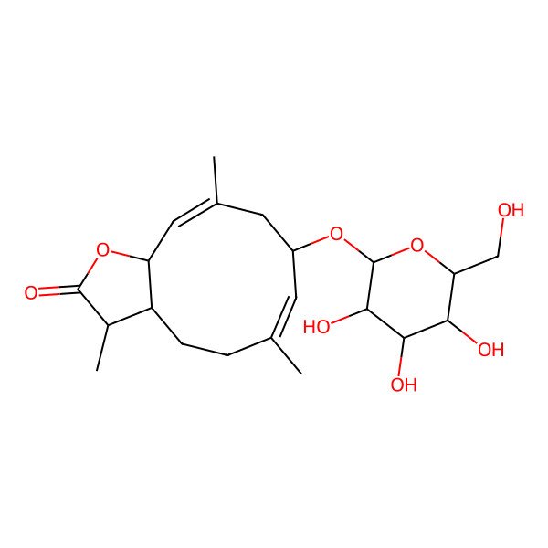 2D Structure of 3,6,10-trimethyl-8-[3,4,5-trihydroxy-6-(hydroxymethyl)oxan-2-yl]oxy-3a,4,5,8,9,11a-hexahydro-3H-cyclodeca[b]furan-2-one