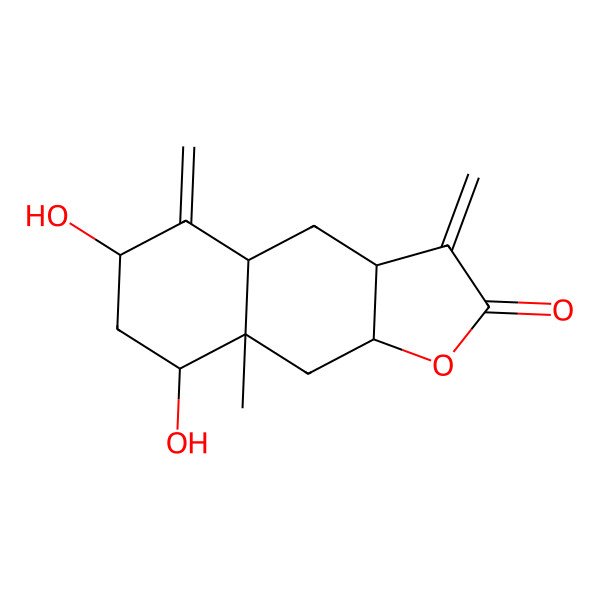 2D Structure of (3aR,4aR,6R,8S,8aR,9aS)-6,8-dihydroxy-8a-methyl-3,5-dimethylidene-3a,4,4a,6,7,8,9,9a-octahydrobenzo[f][1]benzofuran-2-one
