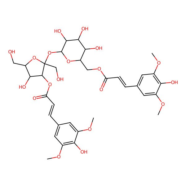 2D Structure of [3,4,5-Trihydroxy-6-[4-hydroxy-3-[3-(4-hydroxy-3,5-dimethoxyphenyl)prop-2-enoyloxy]-2,5-bis(hydroxymethyl)oxolan-2-yl]oxyoxan-2-yl]methyl 3-(4-hydroxy-3,5-dimethoxyphenyl)prop-2-enoate