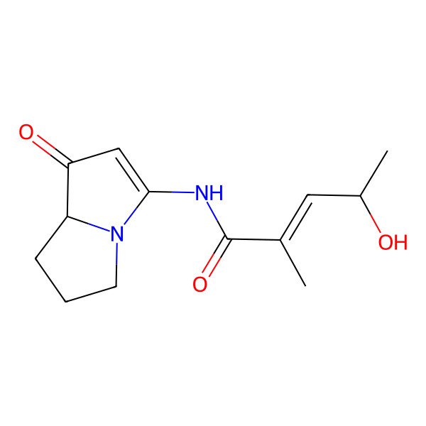 2D Structure of (E,4R)-4-hydroxy-2-methyl-N-[(8S)-1-oxo-5,6,7,8-tetrahydropyrrolizin-3-yl]pent-2-enamide